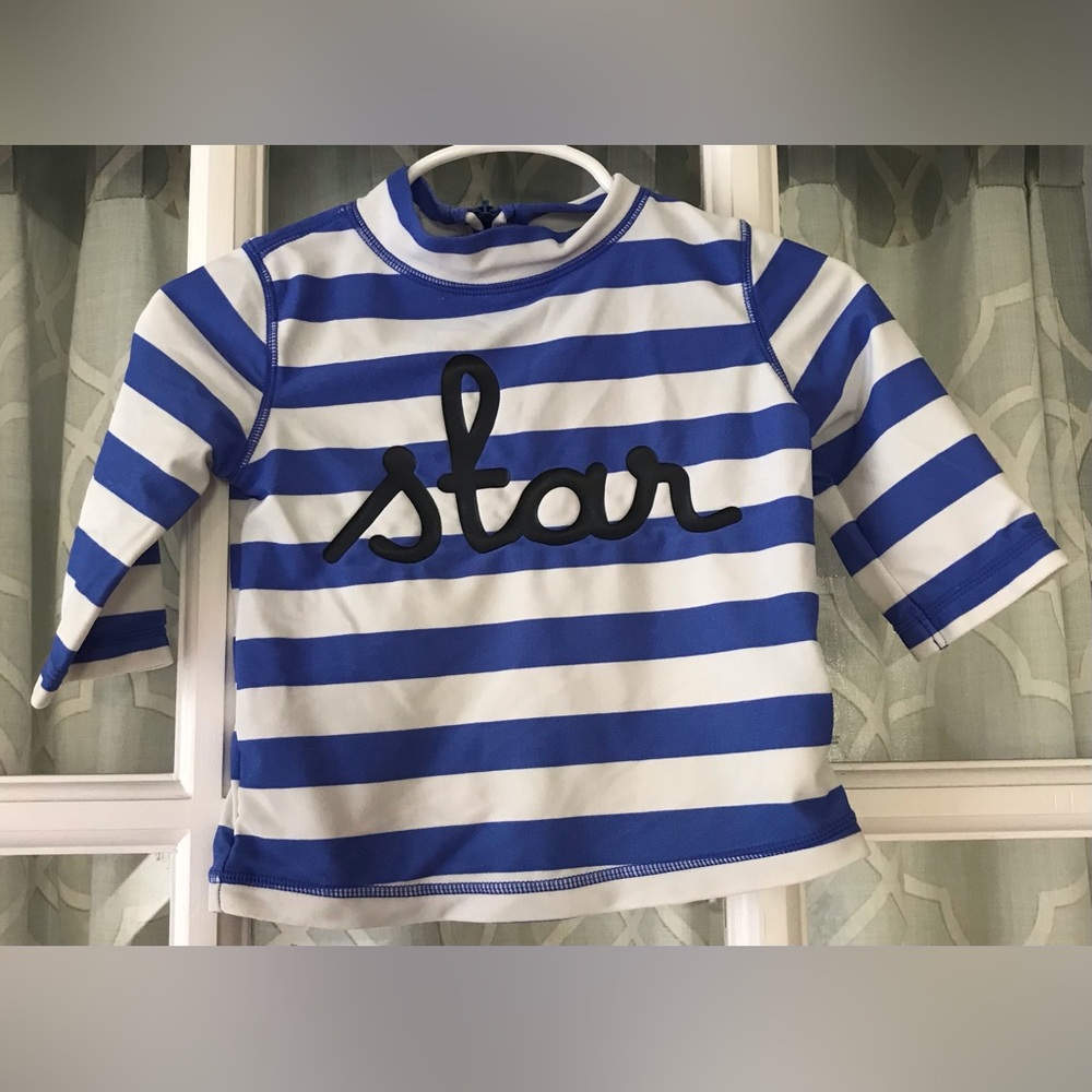 Baby Gap size 6-12 months half-zip blue white stripe gender neutral rash guard